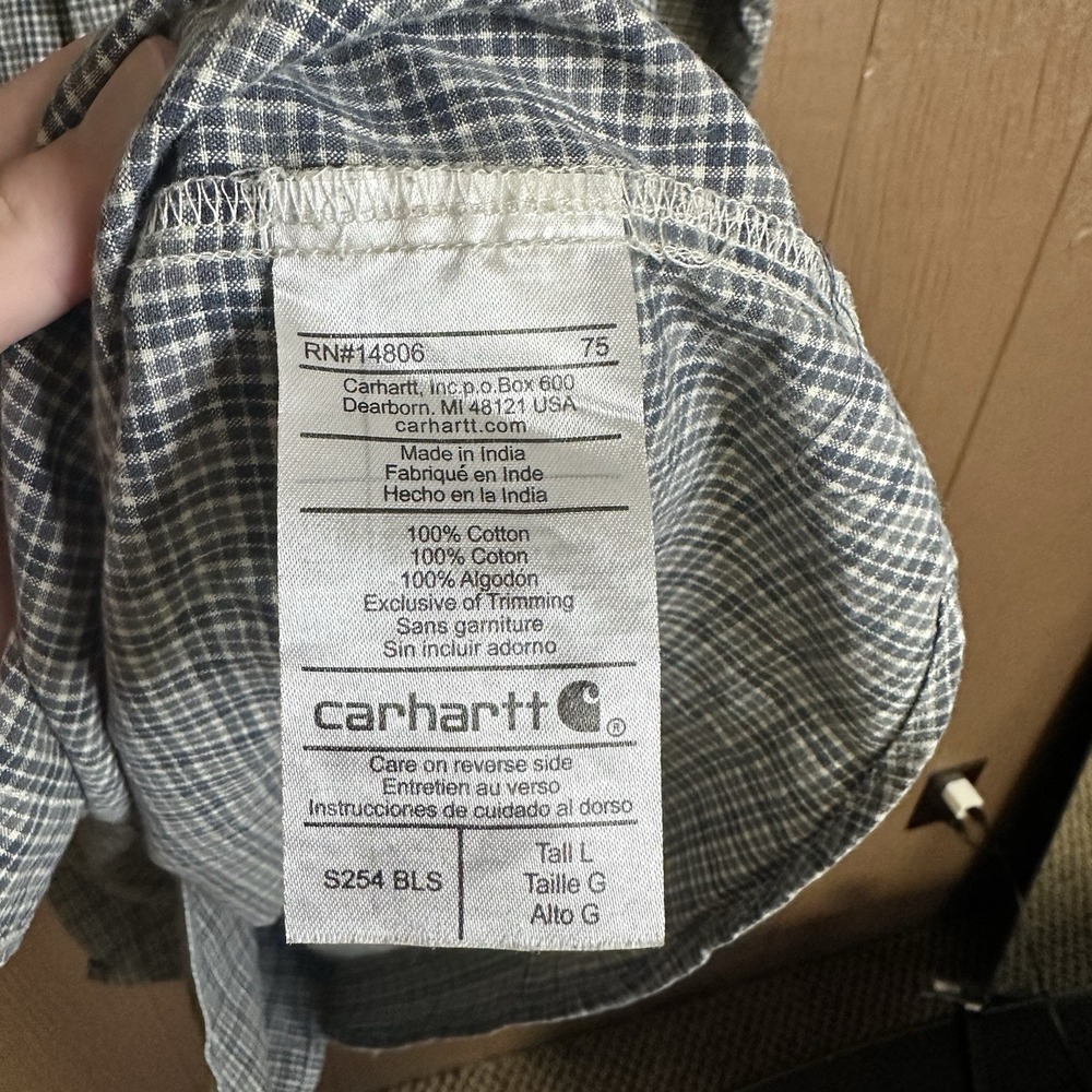 Carhartt Long Sleeve Button Down‎ Men's Size XL Tall Plaid Blue Workwear Casual - Picture 5 of 7